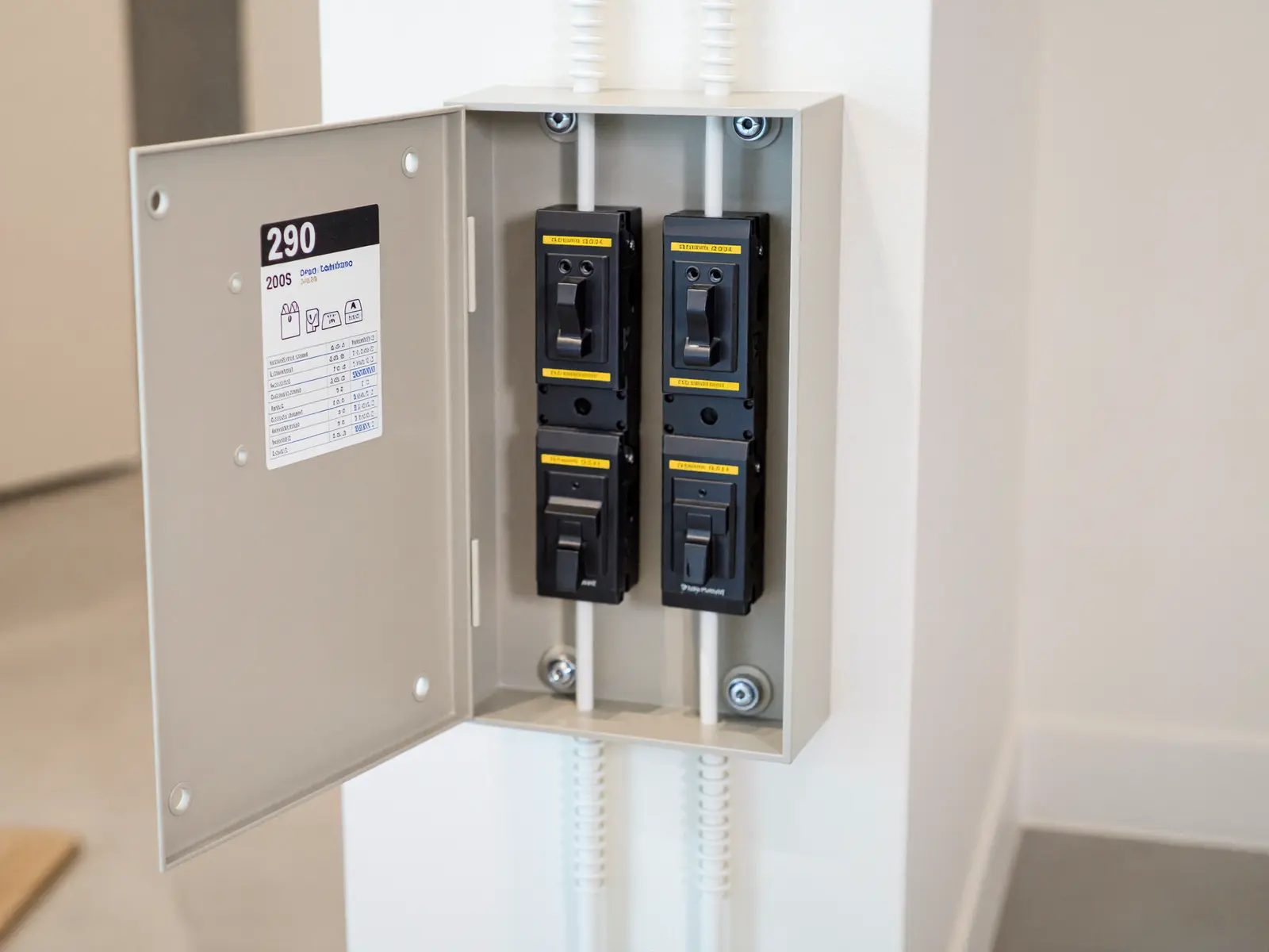 New 200 amp breaker panel with labelled circuit directory